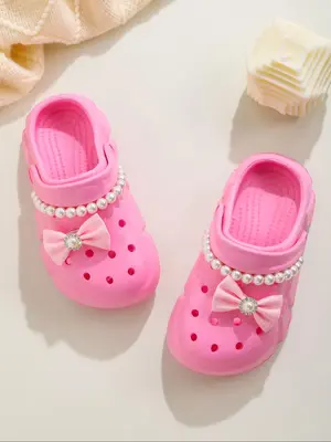 Cute Pink Bowknot Design Pink Slippers, Breathable Comfortable Garden Shoes for Girls, Casual Soft Comfortable Slippers for I...