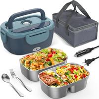 Wisakey Electric Lunch Box Food Heater with 2 Stainless Steel Tableware, 80W Fast Heating Lunchbox, Portable Food Warmer for ...