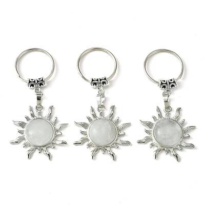 Natural Quartz Crystal & Brass Sun Pendant Keychain