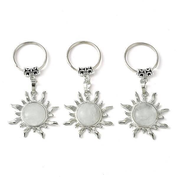 Natural Quartz Crystal & Brass Sun Pendant Keychain