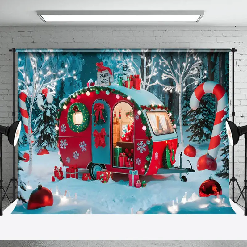 Festive Camper Van Snowflake Xmas Decor Backdrop - Aperturee