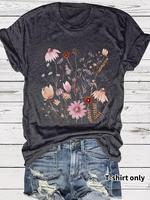 Women's Floral Print Round Neck Tee, Casual Short Sleeve Crew Neck T-Shirt for Summer, Fashion Women's Top for Daily Wear, Ts...
