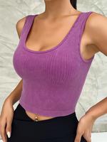Women's Solid Scoop Neck Ribbed Sports Vest, Casual Comfy Breathable Quick Drying Sleeveless Crop Tank Tops for Yoga Gym Work...