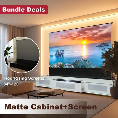 Shore UST Projector Matte Cabinet + Motorized Floor Rising Screen Bundle(Pre-Assembled）