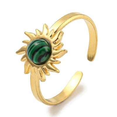 Ion Plating(IP) 304 Stainless Steel Synthetic Malachite Cuff Rings