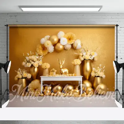 Golden Wall Floral Eggs Photography Easter Backdrop - Aperturee