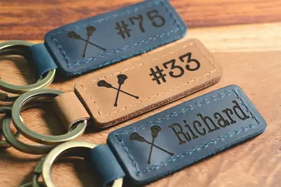 Lacrosse Personalized Keychain / Keyring / bag Tag / Name Tag - Leather Keychain