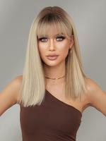 18 Inch Long Straight Hair Rooted Color Wigs for Women, Ash Blonde Wig, Gorgeous Fluffy Wigs with Blunt Bangs, Synthetic Full...