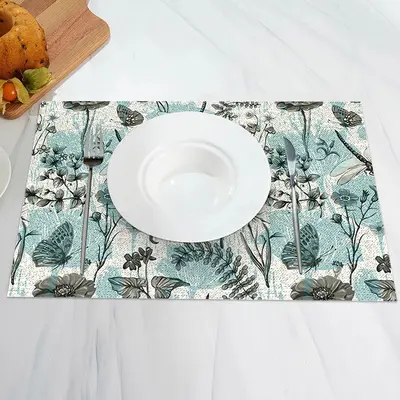Cyan Floral Leaf Butterfly Retro Set Of 4 Placemats - Aperturee