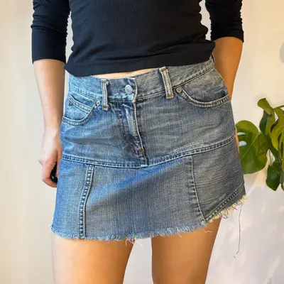 Sisley Denim Skirt - 30W UK 10 Blue Cotton
