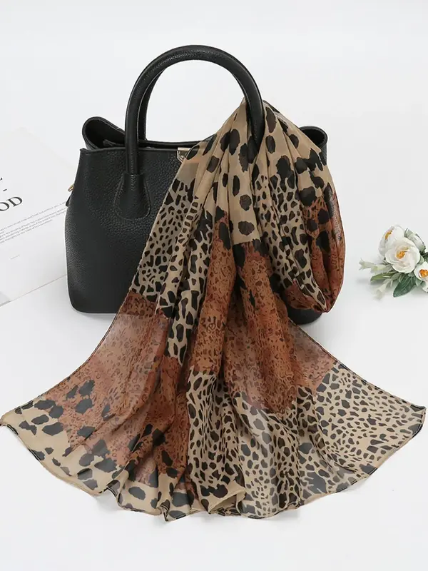 Women's Leopard Print Chiffon Khimars, Elegant Soft Comfortable Hijabs for Daily Wear, Fashion Accessories for Women & Gir...