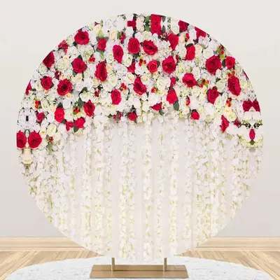 White And Red Hanging Flowers Round Wedding Backdrop - Aperturee