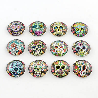 Half Round/Dome Sugar Skull Pattern Glass Flatback Cabochons for DIY Projects