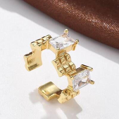 Brass Micro Pave Clear Cubic Zirconia Cuff Finger Rings