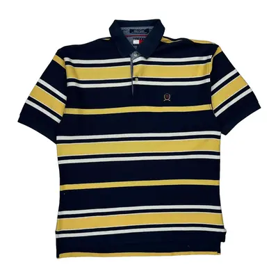Tommy Hilfiger Striped Polo Shirt - Large Navy Cotton