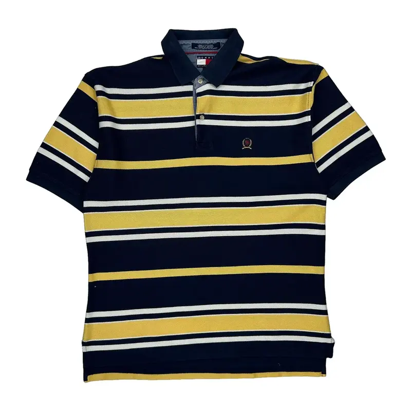 Tommy Hilfiger Striped Polo Shirt - Large Navy Cotton