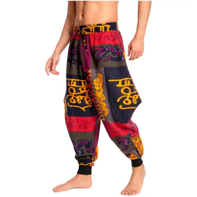 JUNBAOSS Men's Drawstring Aladdin Hippie Harem Pants Loose Fit Drop Crotch Trousers Casual Baggy Elastic Waist Trousers Super...