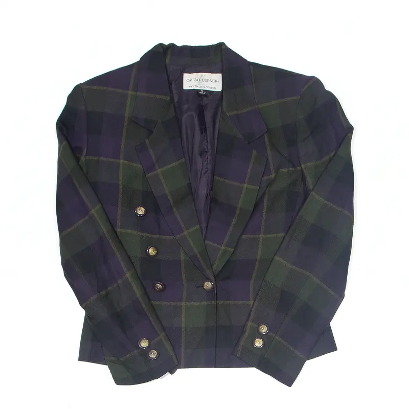 STERLING COOPER Blazer Jacket Green 90s Check Womens S