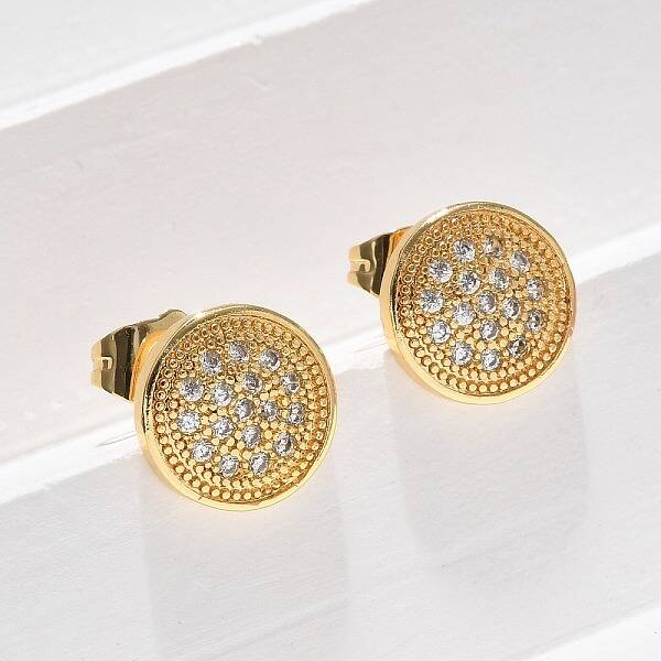 Brass Micro Pave Clear Cubic Zirconia Stud Earrings