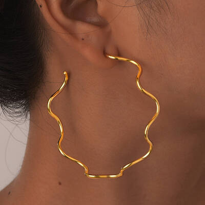 Wavy C-Shaped 304 Stainless Steel Stud Earrings