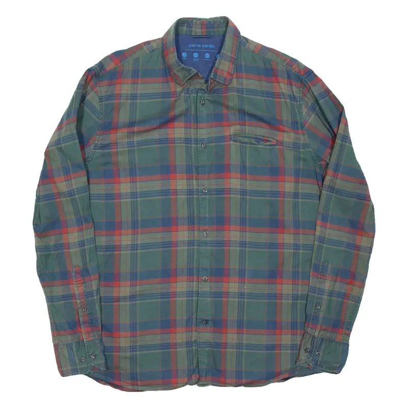 PIERRE CARDIN Mens Shirt Green Check Long Sleeve L