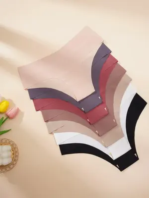 Women's Solid Color Knicker, Comfortable Breathable Seamless Panty, Women's Underwear for Daily Wear
