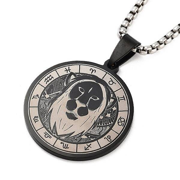 Retro Mandala 201 Stainless Steel Box Chain Constellation Pendant Necklaces for Women Men