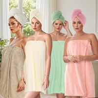 Women's Bow Decor Wearable Bath Towel, 2 Counts/set Soft Comfortable Hair Drying Cap, Bathrobe for Home and Travel