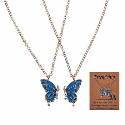 2Pcs Matching Butterfly Pendant Necklaces Set