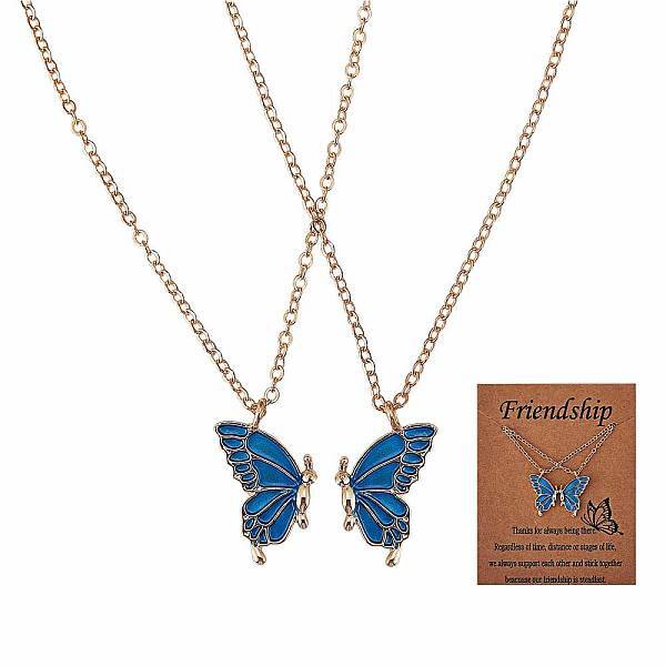 2Pcs Matching Butterfly Pendant Necklaces Set