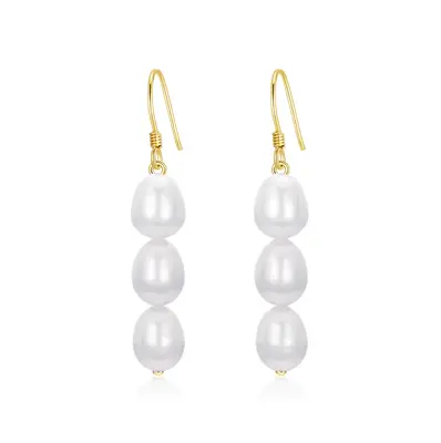 14K Gold Pearl Bead Drop Earrings