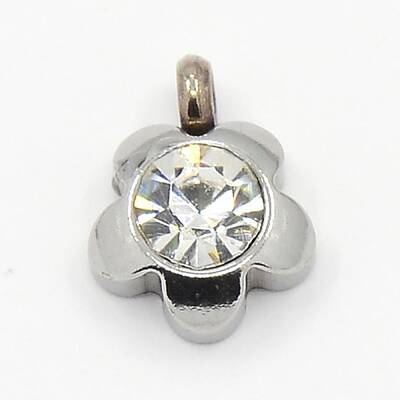 201 Stainless Steel Rhinestone Flower Charm Pendants
