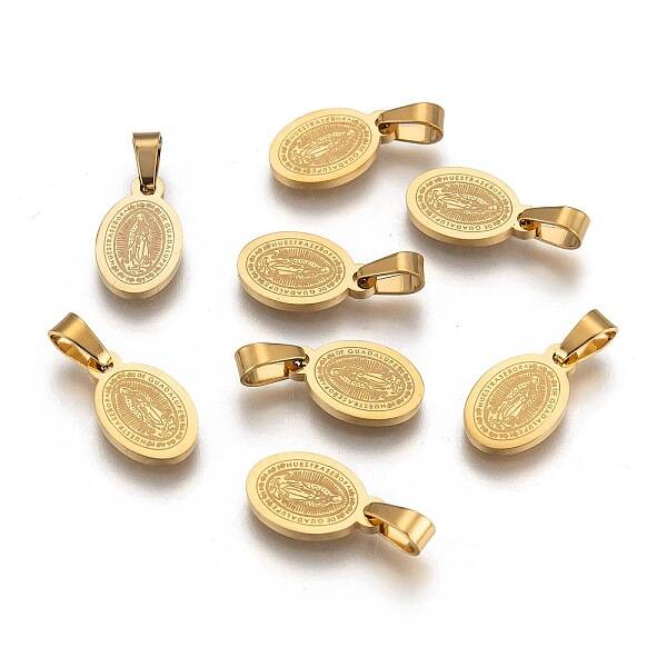 Ion Plating(IP) Oval with Virgin Mary & Word 304 Stainless Steel Charms