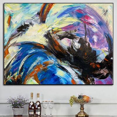 Abstract Colorful Painting Modern Fine Abstract Art Canvas Original Wall Art Colorful Colorful Wall Art Canvas Rainbow Painti...