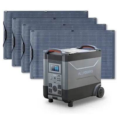 ALLPOWERS 4000W Solar Generator (R4000 + SF100 100W Flexible Solar Panel) R4000 + 4PCS SF100 100W Solar Panel