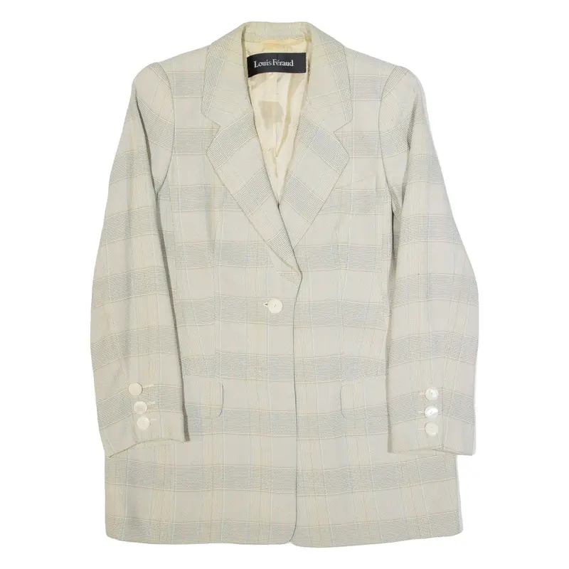 LOUIS FERAUD Womens Blazer Jacket Beige Wool Check UK 12