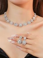 Women's Elegant Rhinestone Decorated Necklace & Dangle Earrings, Exquisite Trendy Jewelry Set, Fashionable Accessories for Pa...