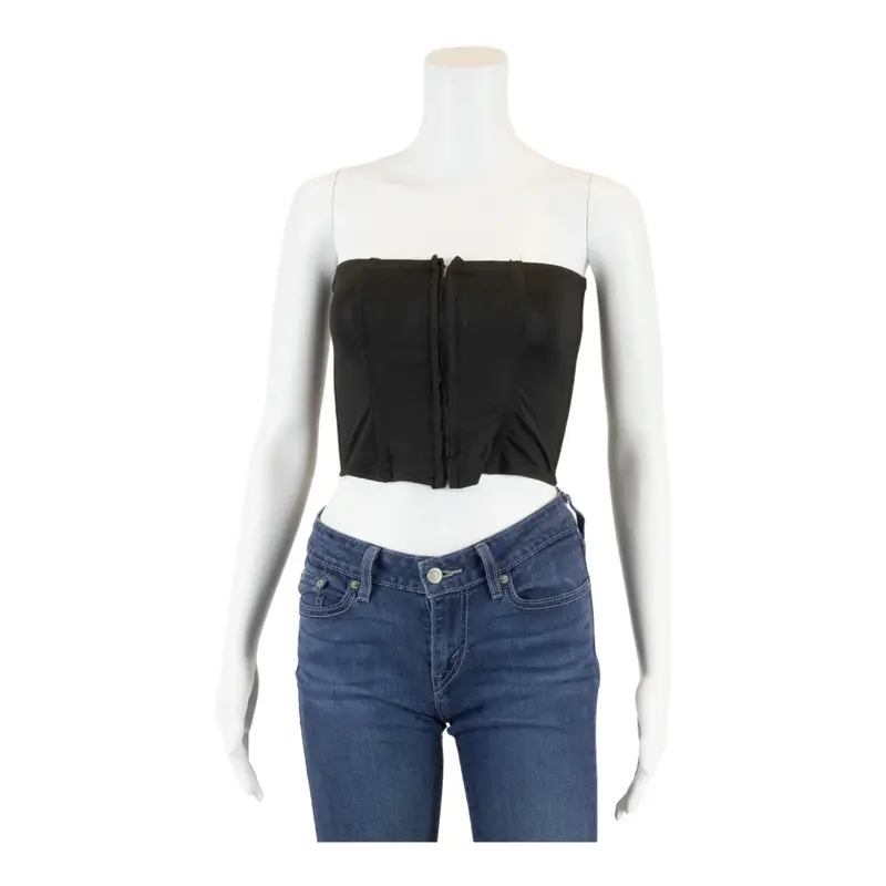 Corset Cropped Top Black Sleeveless Womens S