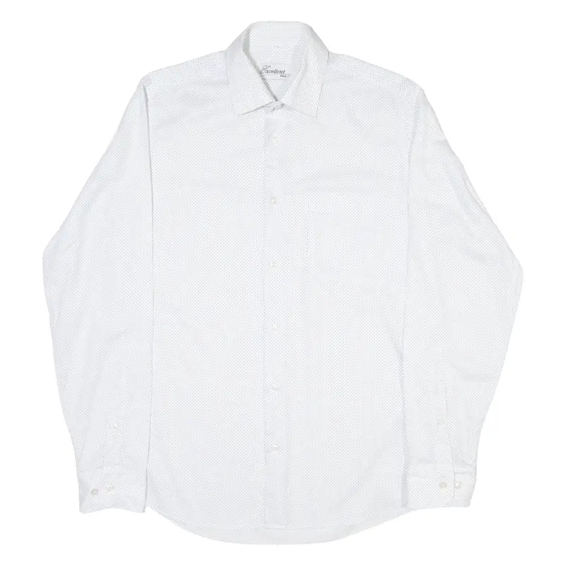 EXCELLENT Mens Shirt White Spotted Long Sleeve M