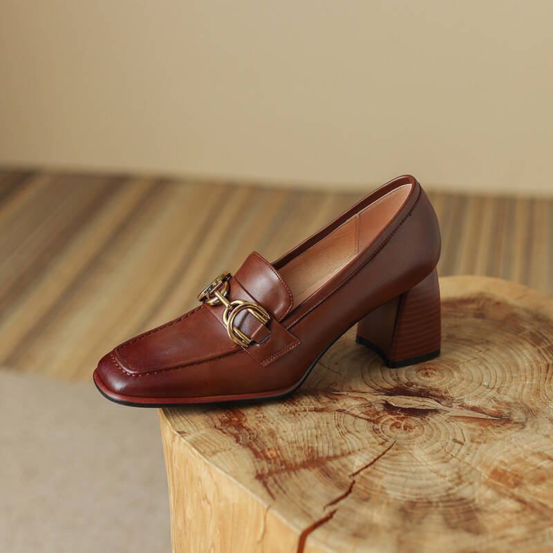 CHIKO Yegane Square Toe Block Heels Loafers Shoes