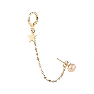 Natural Pearl Brass Crawler Ear Studs Chains