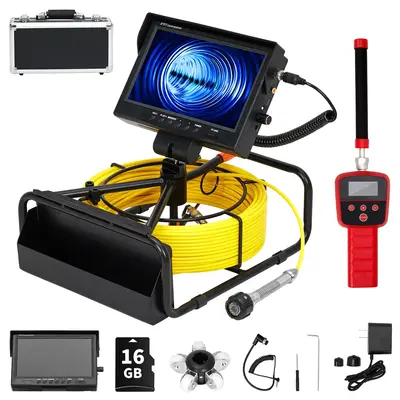 Garvee Sewer Camera with 512Hz Locator, 9 IPS Screen, 100FT Cable, IP68 Waterproof, 12 LEDs, DVR, 16GB Card - Plumbing Inspe...