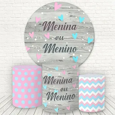 Aperturee Menina And Menino Gray Wood Round Baby Shower Backdrop Kit | Circle Party Backdrop | Baby Shower Backdrop Ideas | R...