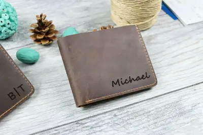 Personalized Leather Bifold Wallet , Real Leather, Same Day Shipping, Free Shipping US