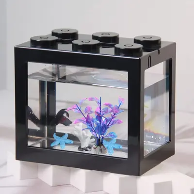 Small Betta Fish Tank, 1 Count Stackable Mini Fish Tank Aquarium Tank Kit, 3/5 Gallon Rectangular Fish Bowl with Aquarium Gra...