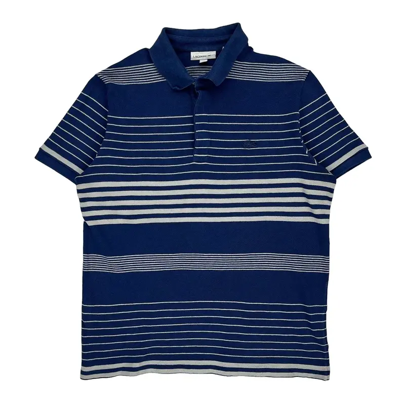 Lacoste Striped Polo Shirt - Large Blue Cotton