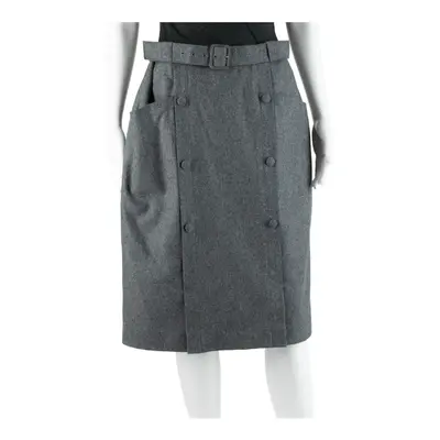 DELMOD Formal Belted Knee Length A-Line Skirt Grey 90s Wool Womens UK 12