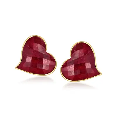 Gold Vermeil Ruby Heart Stud Earrings Gemstone Earrings