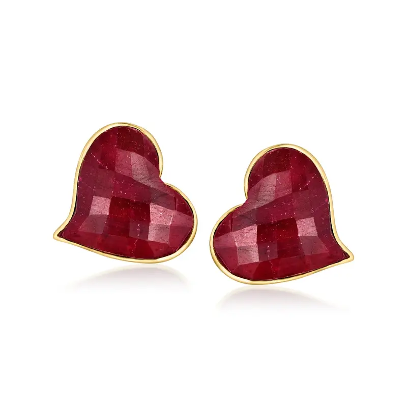 Gold Vermeil Ruby Heart Stud Earrings Gemstone Earrings