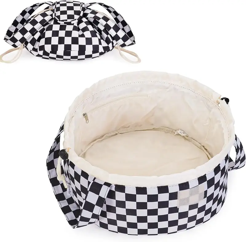 Narwey Barrel Drawstring Makeup Bag – Large Travel Cosmetic Bag for Women, Lightweight Toiletry Organizer with Multiple Poc...